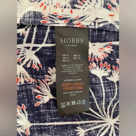 Hobbs London Lynley Flax Linen Midi Dress in Blue & Ivory Size U.S 14 - Picture 8 of 10